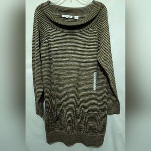 NWT Eight Sweater Womens Sz XL 100% Cotton Olive Green Stripe